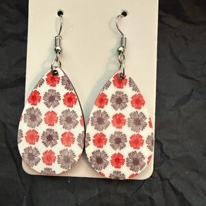 Floral Teardrop Earrings - Red and Purple